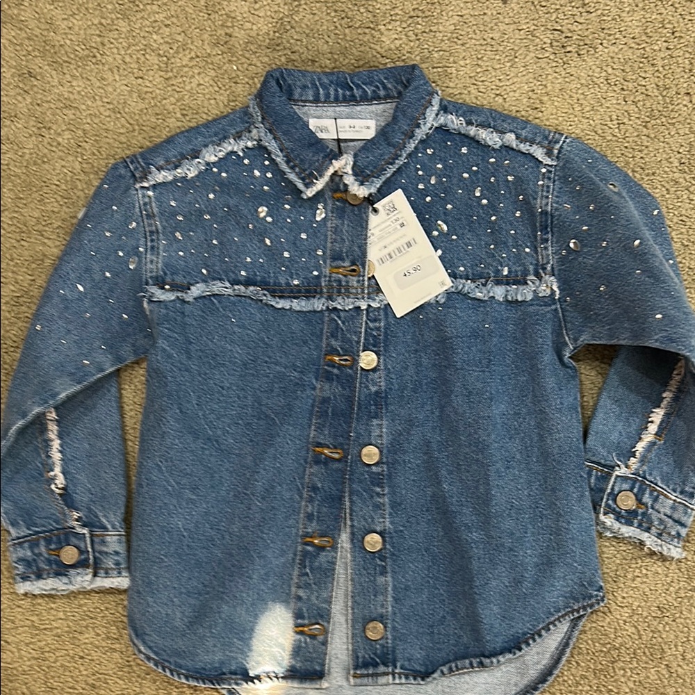 Kids Denim Shirt with Pearl Accents